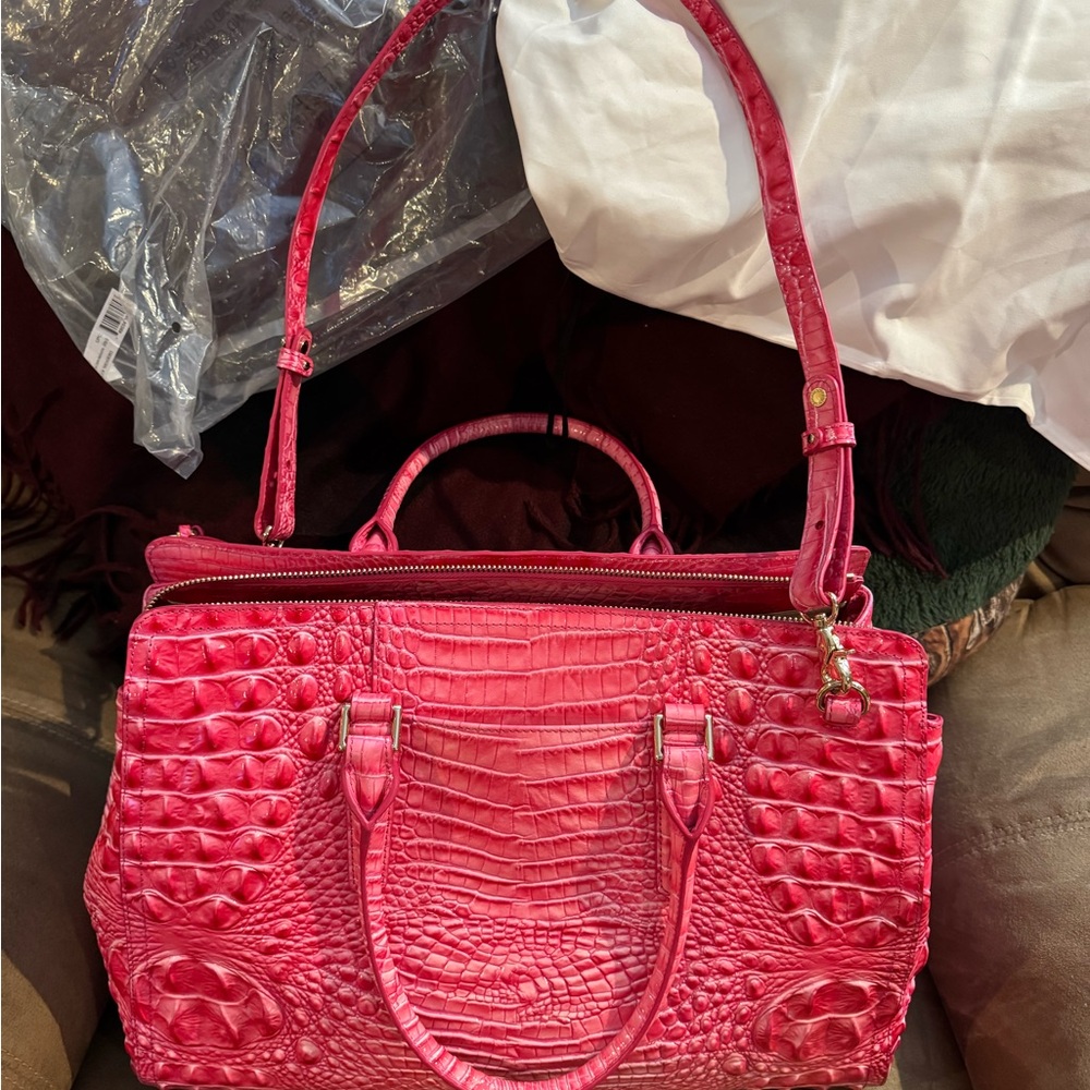 Brahmin Pink Shoulder Bag with Textured Leather and Structured Shape
